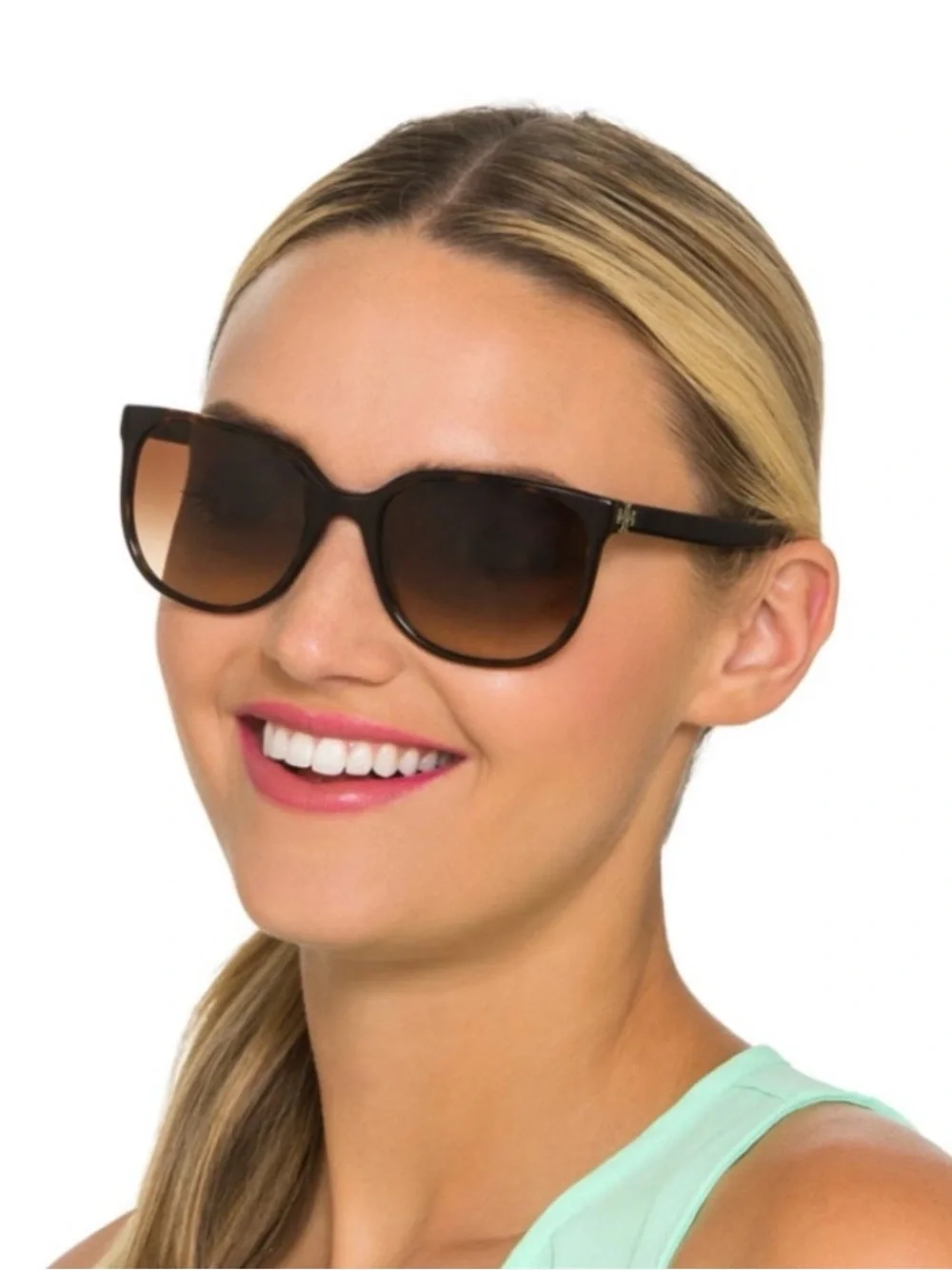 Tory Burch TY7106 Polarized Black Sunglasses w/Case Gradient Blue Lenses